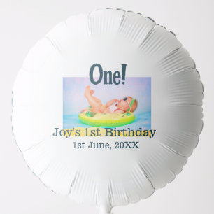 One first birthday photo modern add name date balloon