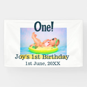 One first birthday photo modern add name date  banner