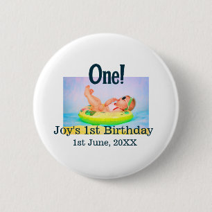 One first birthday photo modern add name date button
