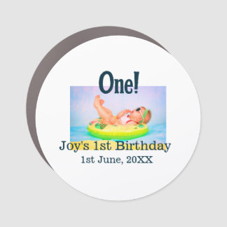 One first birthday photo modern add name date car magnet