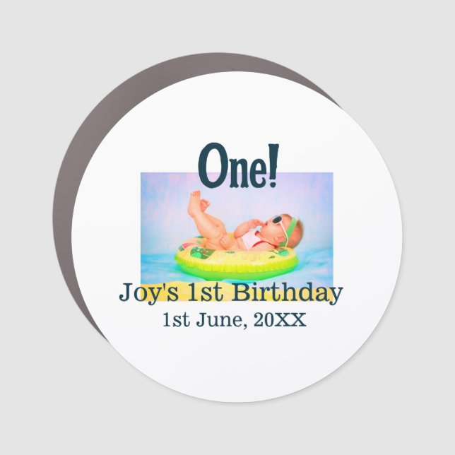 One first birthday photo modern add name date  car magnet (Front)