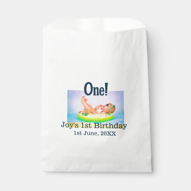 One first birthday photo modern add name date  favor bag (Front)