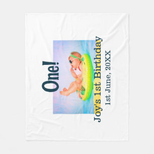 One first birthday photo modern add name date fleece blanket