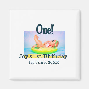 One first birthday photo modern add name date  magnet