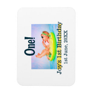 One first birthday photo modern add name date  magnet
