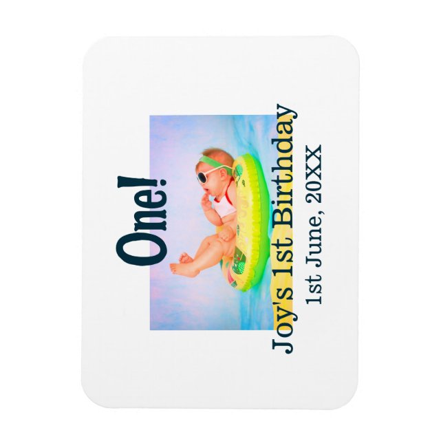 One first birthday photo modern add name date  magnet (Vertical)