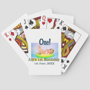 One first birthday photo modern add name date poker cards