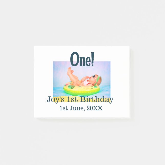 One first birthday photo modern add name date  post-it notes (Front)