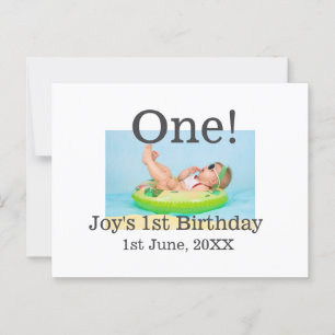 One first birthday photo modern add name date  postcard