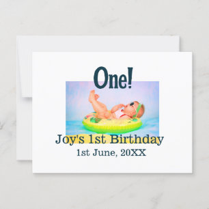 One first birthday photo modern add name date postcard