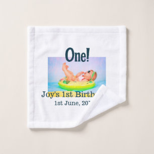 One first birthday photo modern add name date wash cloth
