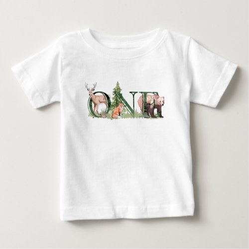 One First Birthday Woodland Bear Deer Woods Baby T_Shirt