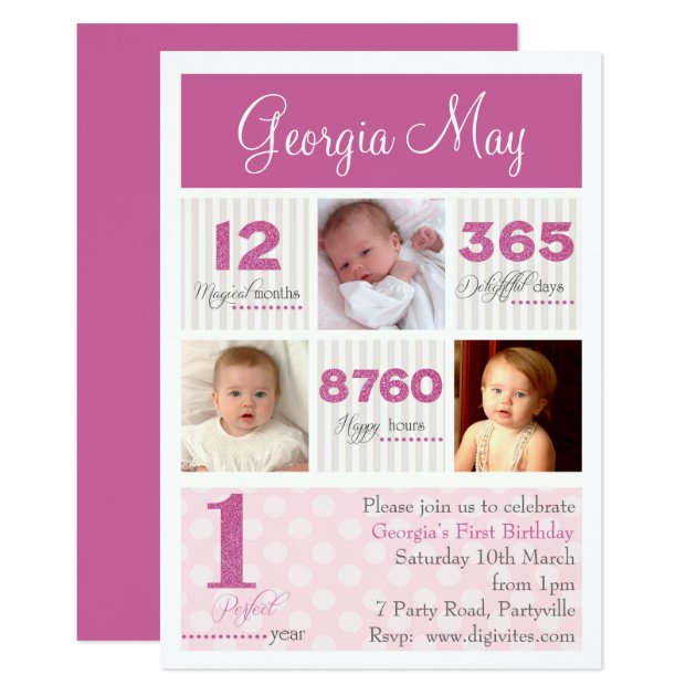 One First Year Baby Girl First Birthday Invitation