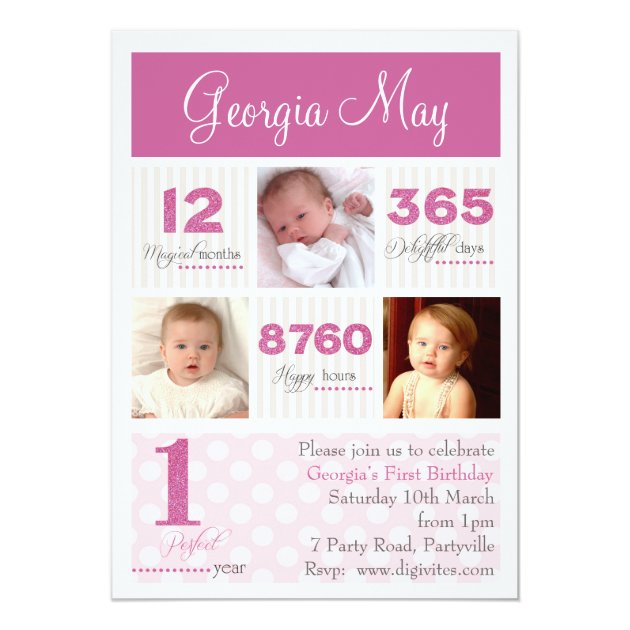 One First Year Baby Girl First Birthday Invitation
