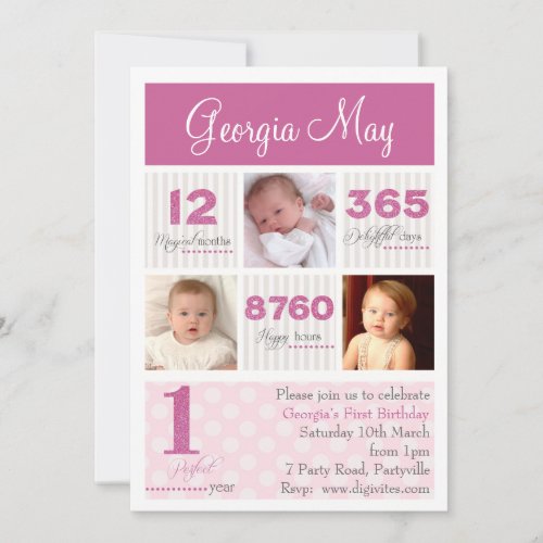 One first year Baby Girl First Birthday Custom Announcement