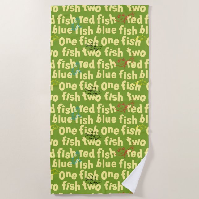 One Fish Two Fish Typography Pattern Beach Towel (Front)