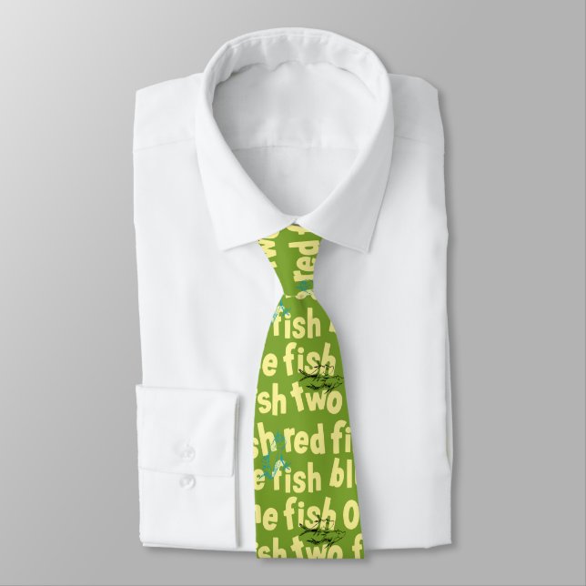 One Fish Two Fish Typography Pattern Neck Tie (Tied)