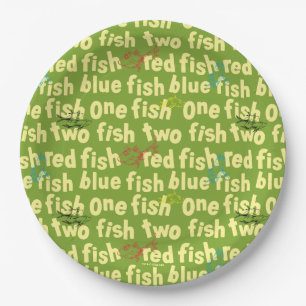 One Fish Two Fish Typography Pattern Paper Plates