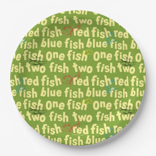 One Fish Two Fish Typography Pattern Paper Plates (Front)