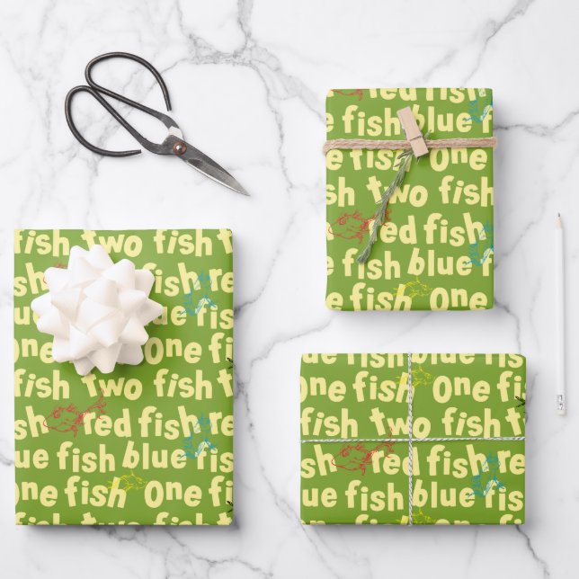 One Fish Two Fish Typography Pattern Wrapping Paper Sheets (Front)
