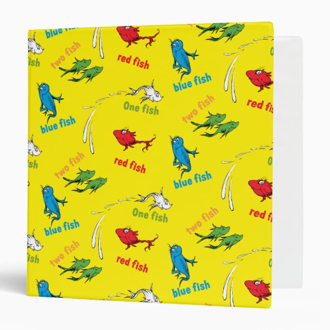 One Fish Two Fish Yellow Pattern 3 Ring Binder (Front/Inside)