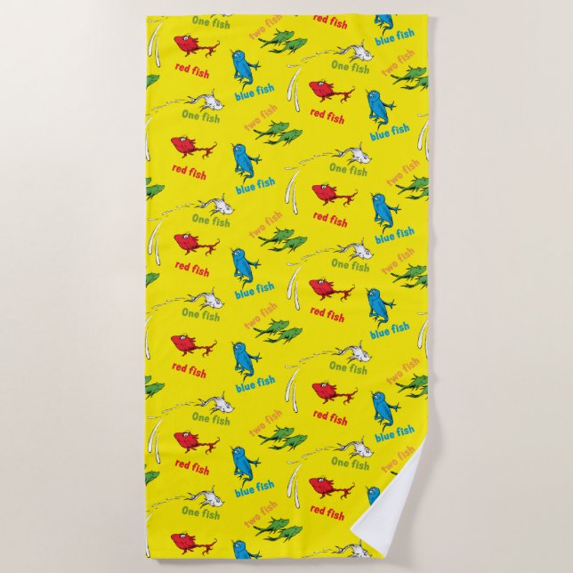 One Fish Two Fish Yellow Pattern Beach Towel (Front)