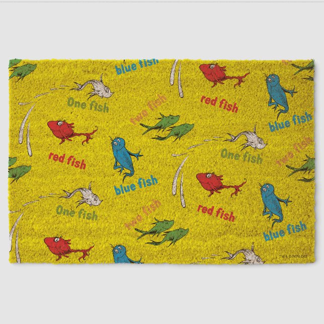 One Fish Two Fish Yellow Pattern Fiber Doormat (Front)