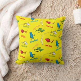 One Fish Two Fish Yellow Pattern Throw Pillow