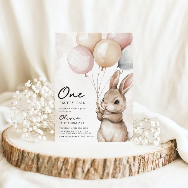 One Fluffy Tail Bunny 1st Birthday Invitation (Creator Uploaded)