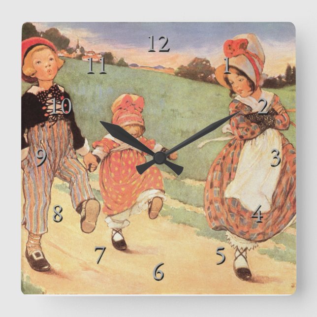 One Foot Up, One Foot Down Nursery Rhyme Square Wall Clock (Front)