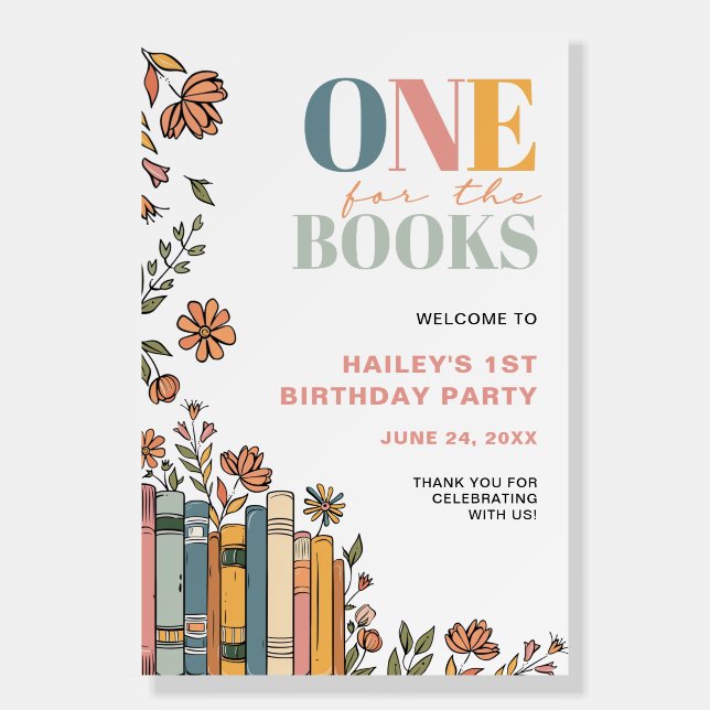 One For The Books 1st Birthday Welcome Sign (Front)