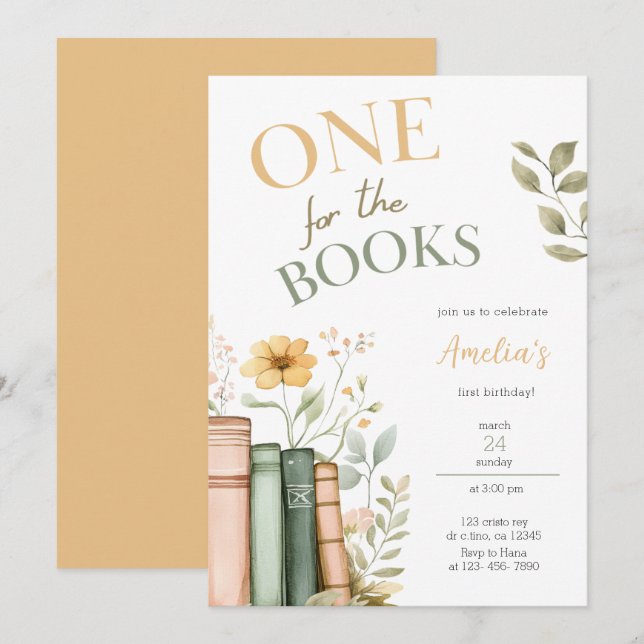 One For The Books First Birthday Invitation (Front/Back)