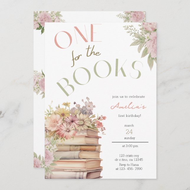 One For The Books First Birthday Invitation (Front/Back)