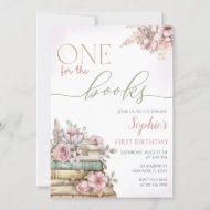 One for the books Pink Book First Birthday Invitation