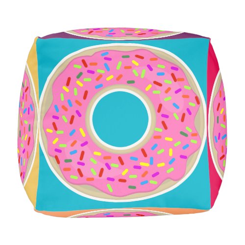 One Frosted Donut Cute Cartoon Colorful Fun Pouf