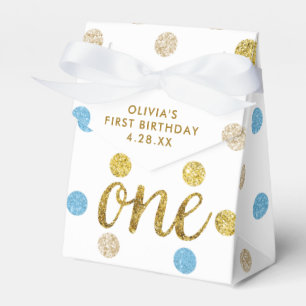 One Glitter Confetti 1st Birthday Blue and Gold Favor Boxes