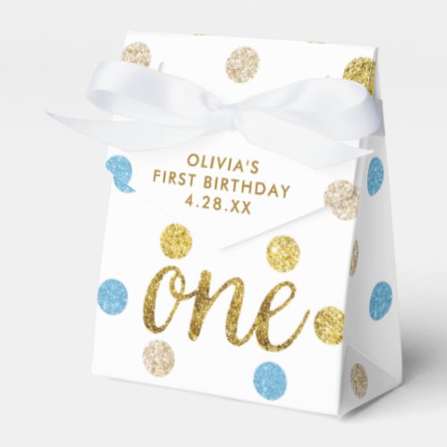 One Glitter Confetti 1st Birthday Blue and Gold Favor Boxes