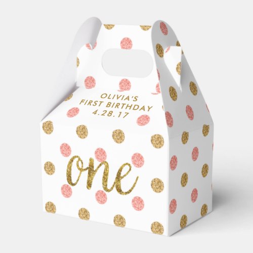 One Glitter Confetti 1st Birthday Pink and Gold Favor Boxes