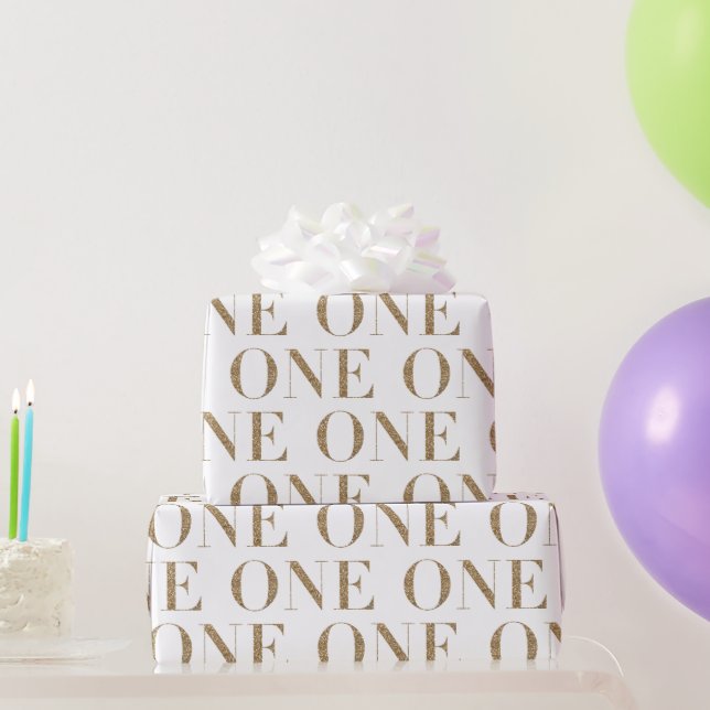 ONE Gold Glitter First Birthday Wrapping Paper (Party Gifts)