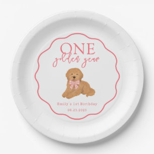 One Golden Year Doodle Puppy First Birthday Party Paper Plates