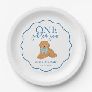One Golden Year Doodle Puppy First Birthday Party Paper Plates
