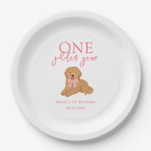 One Golden Year Doodle Puppy First Birthday Party Paper Plates