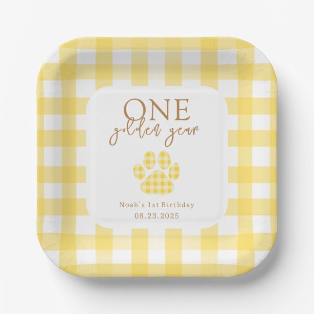 One Golden Year Golden Retriever Birthday Paper Plates (Front)