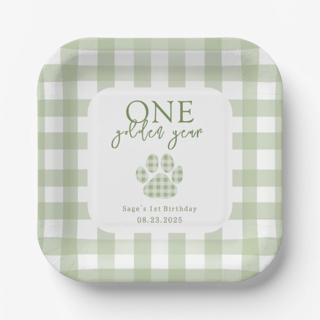 One Golden Year Golden Retriever Birthday Paper Plates (Front)