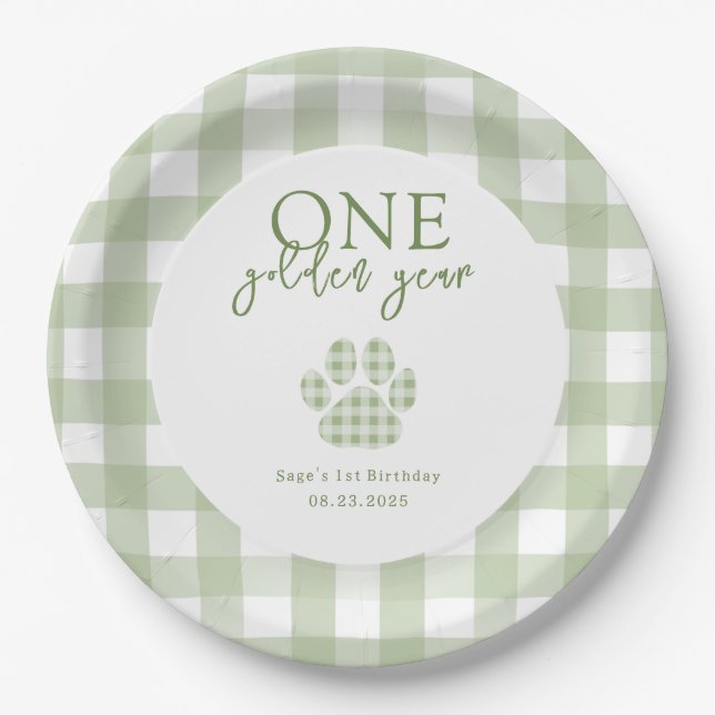 One Golden Year Golden Retriever Birthday Party Paper Plates (Front)