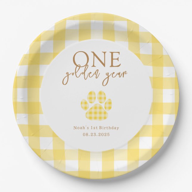 One Golden Year Golden Retriever Birthday Party Paper Plates (Front)