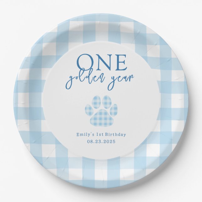 One Golden Year Golden Retriever Boys Birthday Paper Plates (Front)
