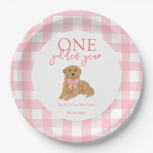One Golden Year Golden Retriever Girls Birthday Paper Plates