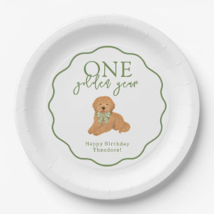 One Golden Year Goldendoodle First Birthday Party Paper Plates
