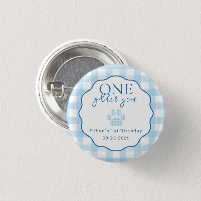 One Golden Year Paw Print First Birthday Party Button (Front & Back)